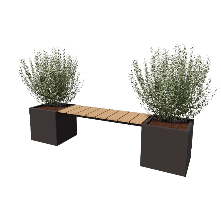 Pflanzkübel aus Stahl - Viereckig - 221,2 x 50 x 50 cm - Andere RAL farbe - Ohne Bodenplatte - Mit Gartenbank