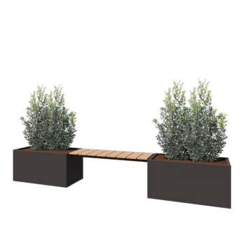 Pflanzkübel aus Stahl - Rechteckig - 321,2 x 50 x 50 cm - RAL7016 matte (anthrazitgrau) - Ohne Bodenplatte - Mit Gartenbank