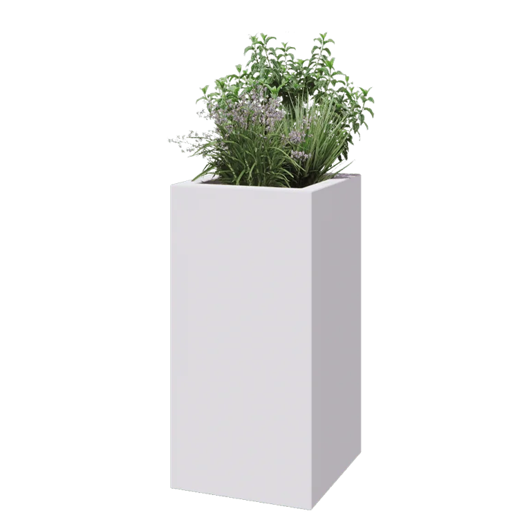 Fiberglas Pflanzkübel - Viereck - 50 x 50 x 100 cm - RAL9010 matte (Weiß) - Mit Boden