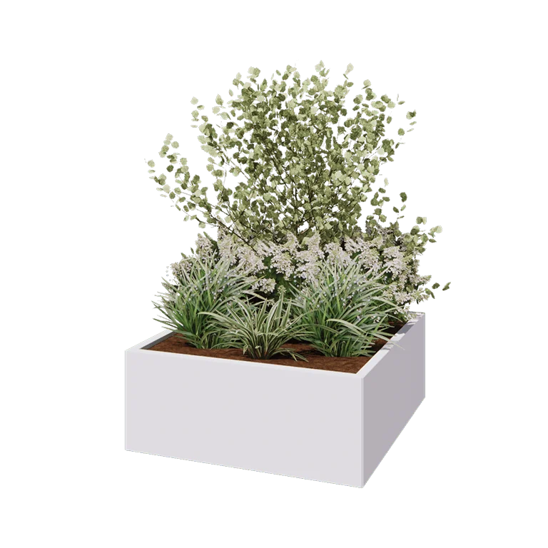 Pflanzkübel aus Stahl - Viereckig - 100 x 100 x 40 cm - RAL9010 matte (weiß) - Ohne Bodenplatte