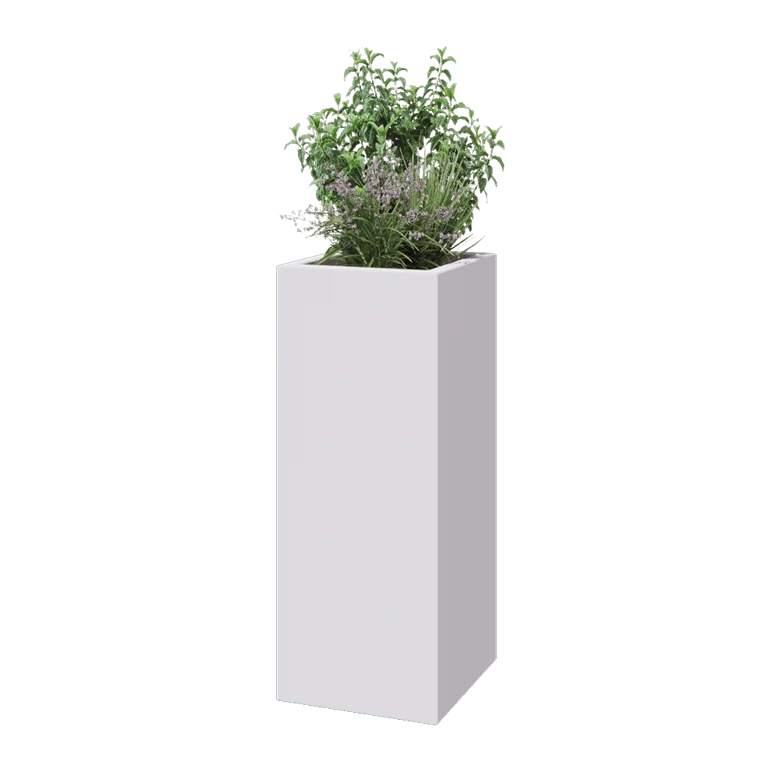 Fiberglas Pflanzkübel - Viereck - 40 x 40 x 100 cm - RAL9010 matte (Weiß) - Mit Boden