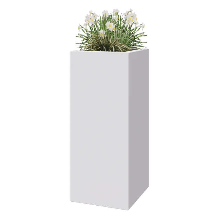 Fiberglas Pflanzkübel - Viereck - 50 x 50 x 120 cm - RAL9010 matte (Weiß) - Mit Boden