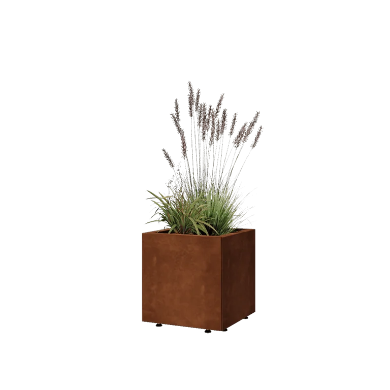 Cortenstahl Pflanzkübel - Viereckig - 40 x 40 x 40 cm - Mit Bodenplatte - Mit Füßen