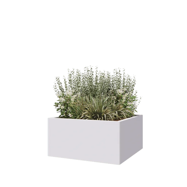 Pflanzkübel aus Stahl - Viereckig - 80 x 80 x 40 cm - RAL9010 matte (weiß) - Ohne Bodenplatte