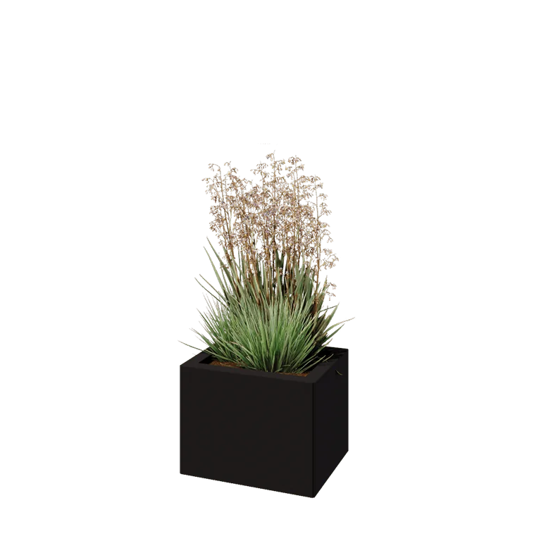 Pflanzkübel aus Stahl - Rechteckig - 40 x 30 x 30 cm - RAL9005 matte (schwarz) - Mit Bodenplatte