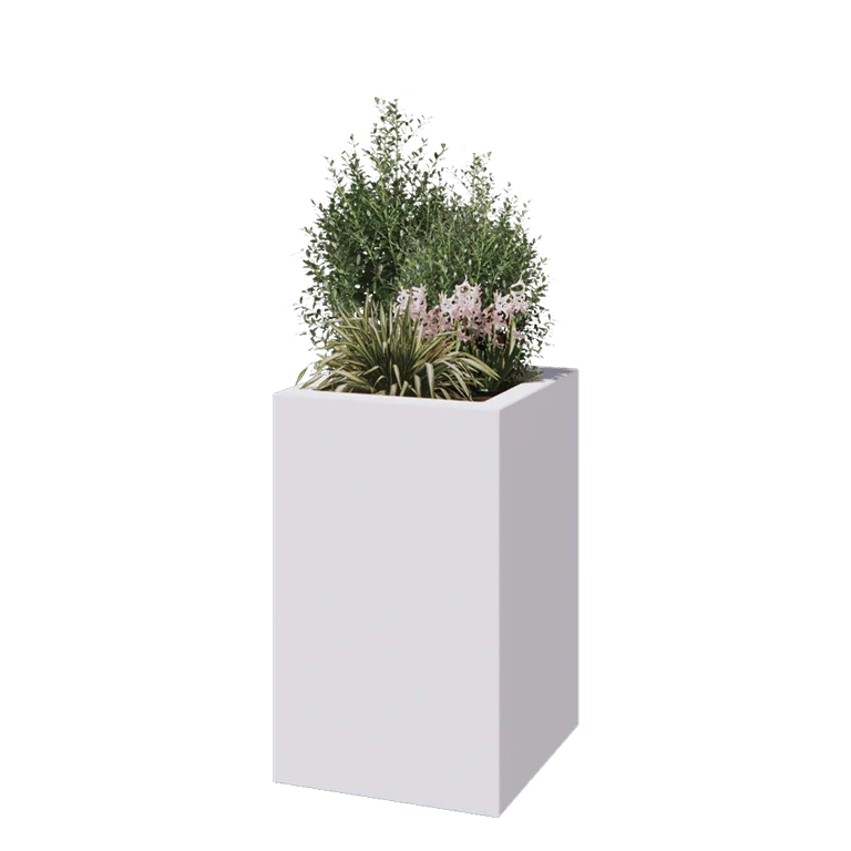 Fiberglas Pflanzkübel - Viereck - 50 x 50 x 80 cm - RAL9010 matte (Weiß) - Mit Boden